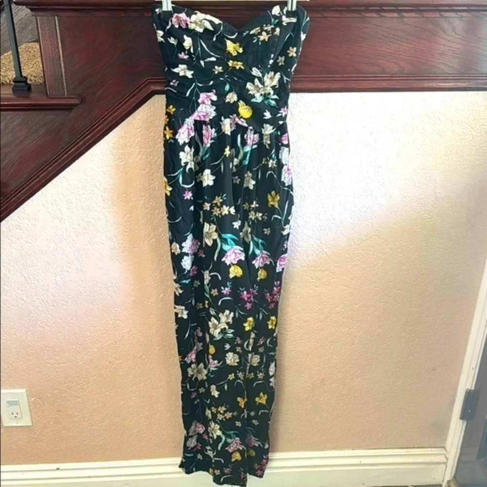 Band of Gypsies Womens Size Small Floral Strapless Jumpsuit Wide Leg Outfit